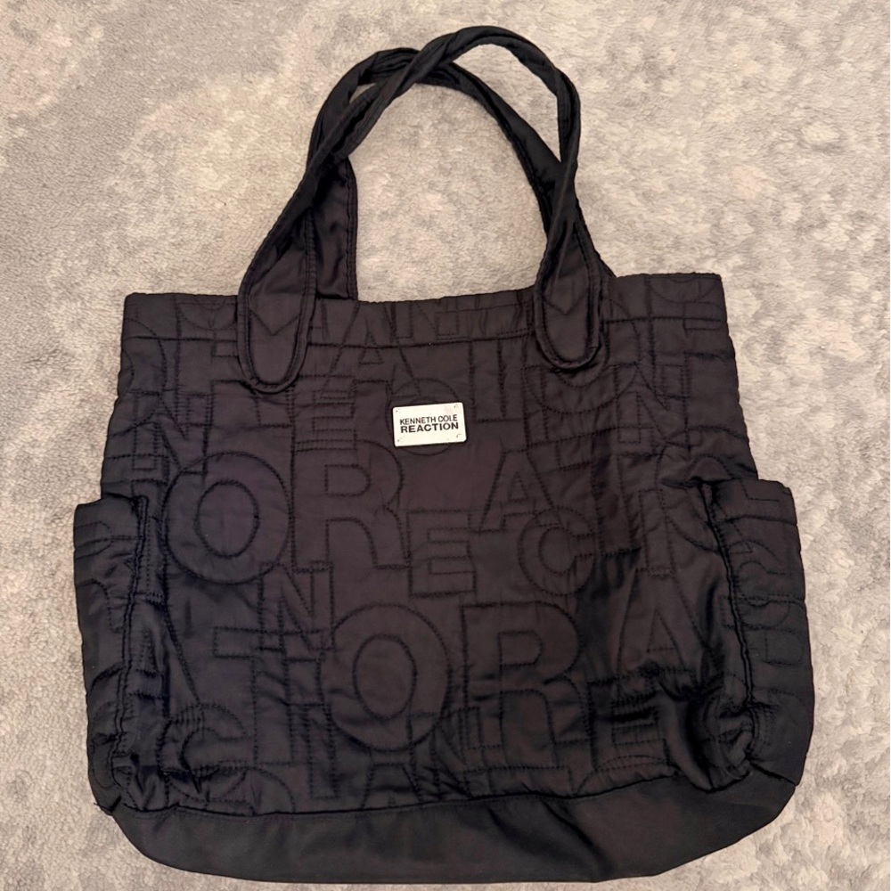 Kenneth Cole Reaction Black Quilted Logo Tote Bag